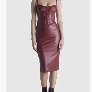 Bardot Wine Red Faux Leather Midi Dress